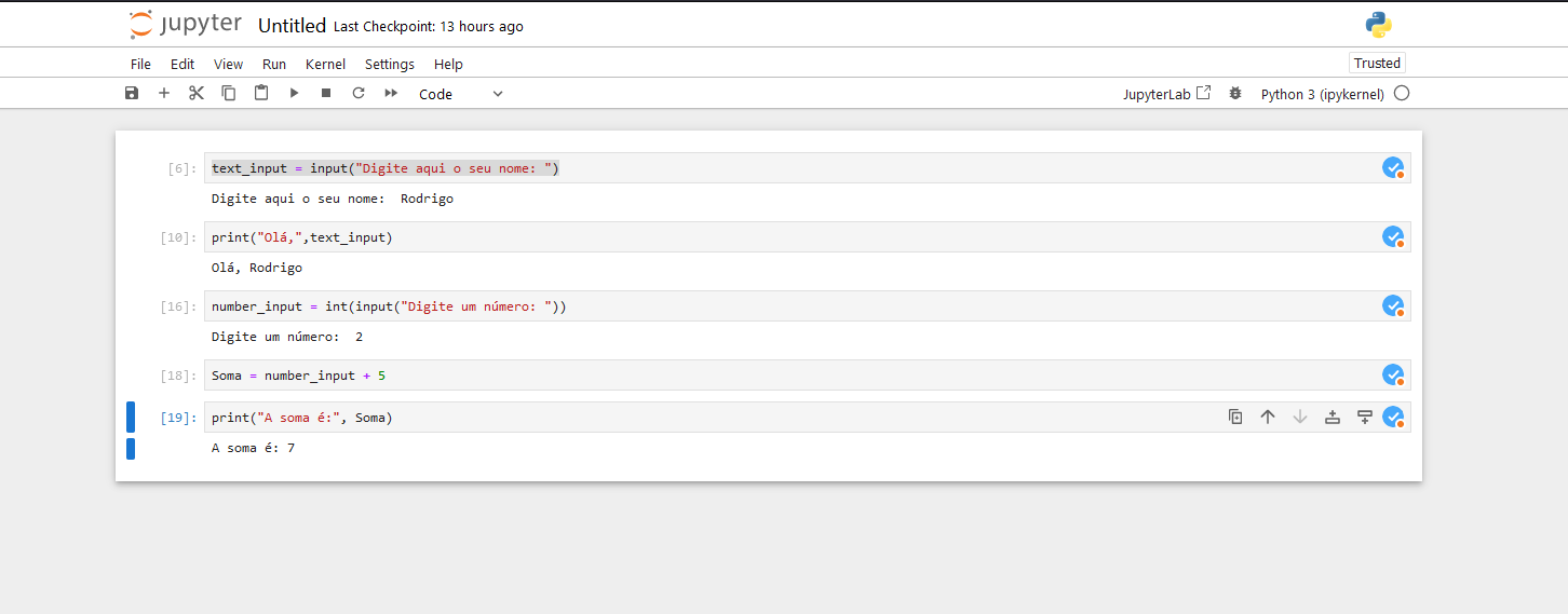 Exemplo da tela do Jupyter, cada linha pode ser executada individualmente