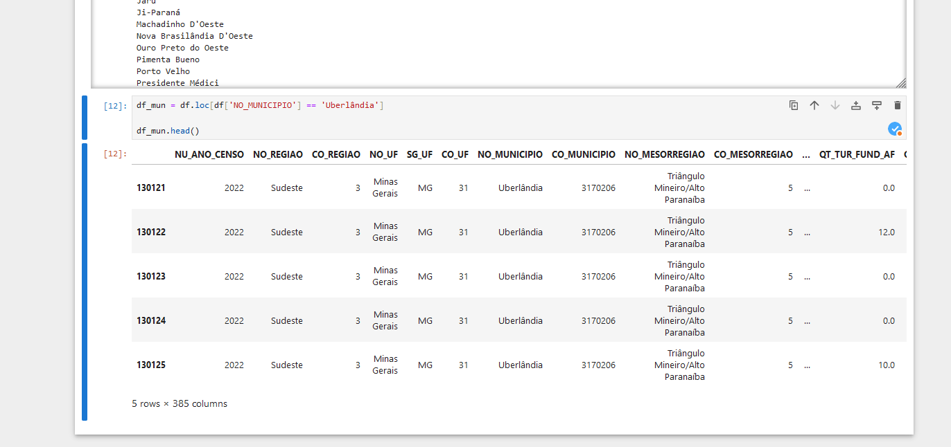 Selecionando apenas a cidade de Uberlândia, MG